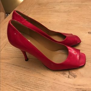 stuart weitzman red peep toe shoes